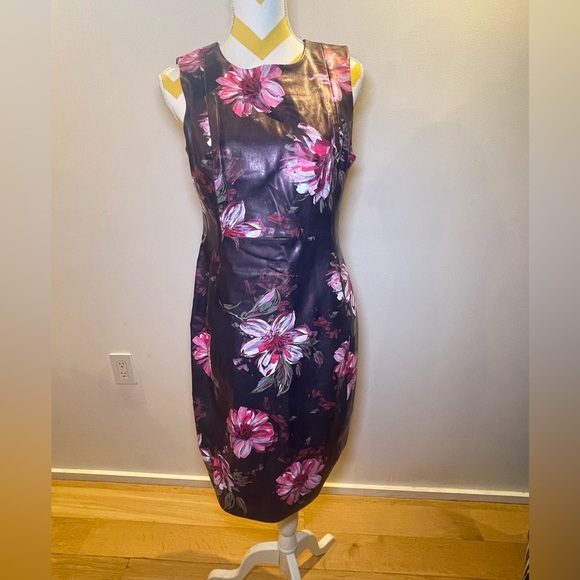 Calvin Klein Vegan Leather Flower Patterned Dress - Picture 2 of 3